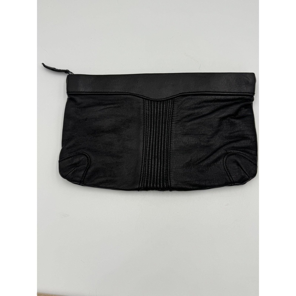 Antonia Designs Black Leather Clutch Purse, Vintage Hong Kong